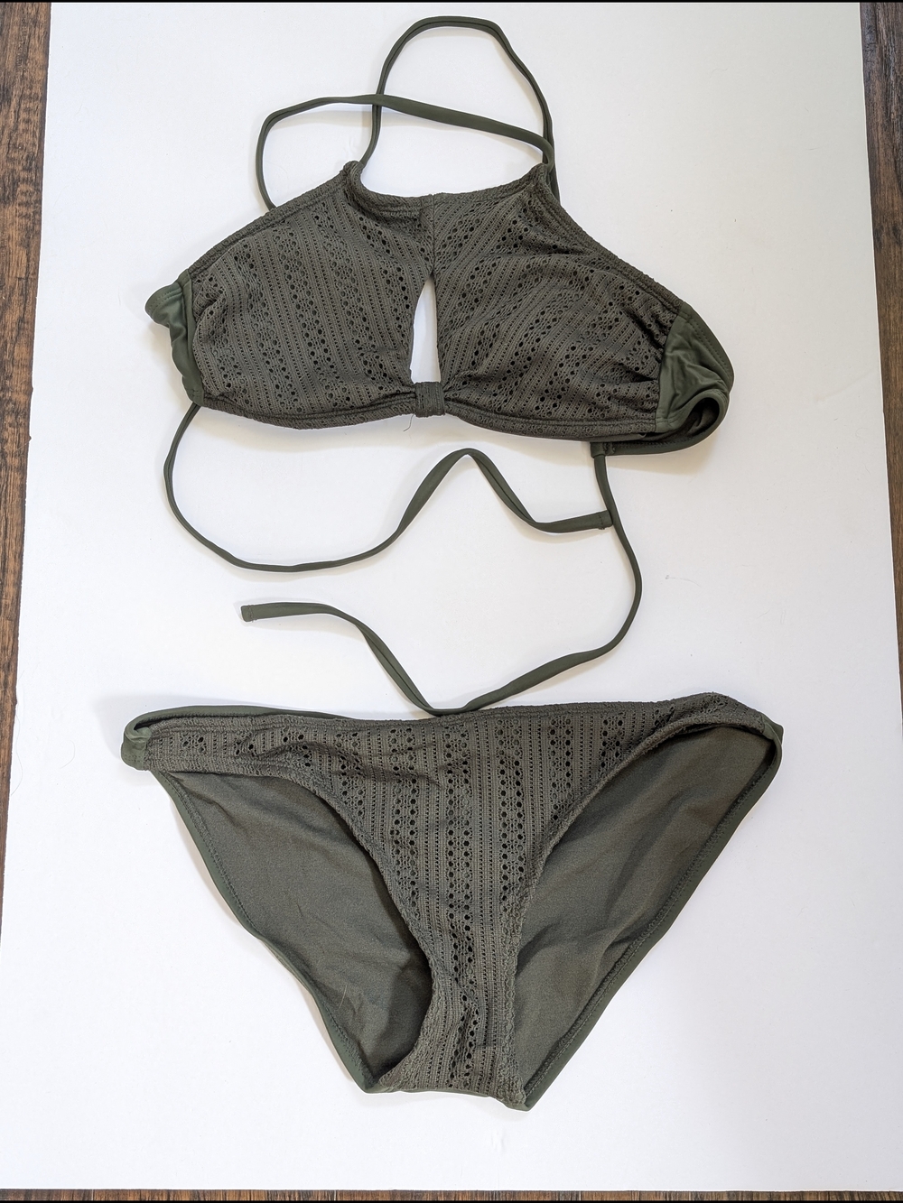 Olive Crochet Halter Bikini Set - Women's Swim